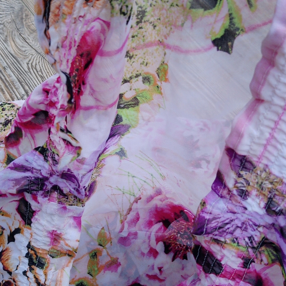 Flower Print Pattern Sheer Lightweight Blouse Top - image 8